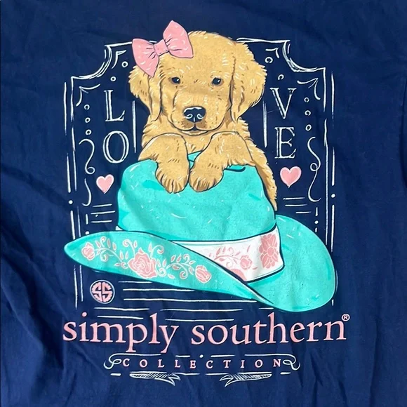 Simply Southern Navy Tee with Puppy and Hat Graphic - Picture 1 of 6
